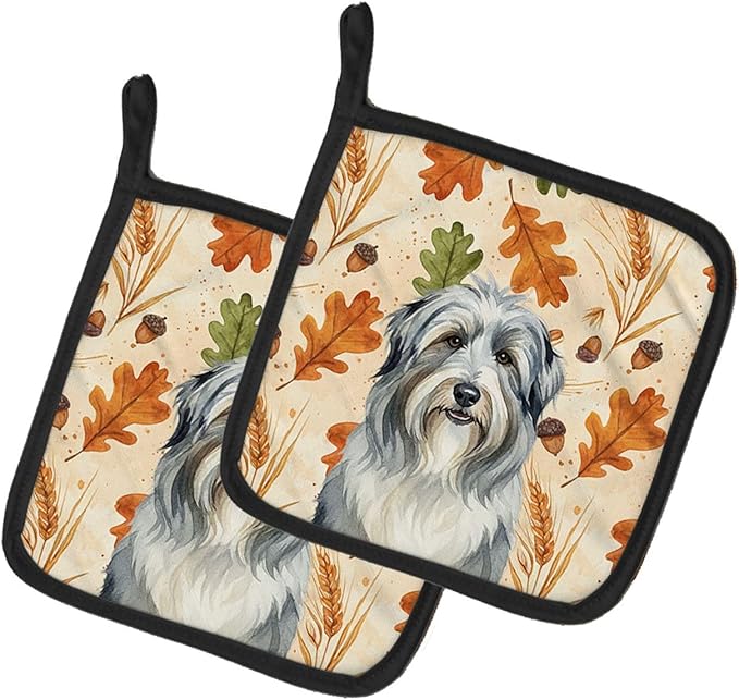 Caroline's Treasures Bearded Collie Heirloom Fall Pair of Pot Holders Pair 7.5x7.5 Quilted Insulated Hot Pads Decorative Kitchen Gift Made in USA