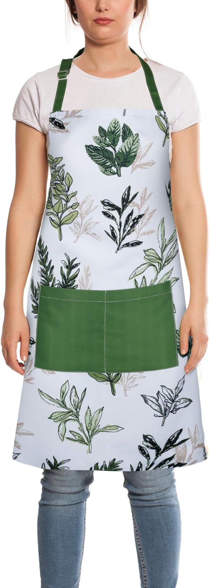 RosieLily Herb Aprons for Women with Pockets Floral Apron Green Apron Cute Kitchen Apron for Cooking Baking Gardening Grilling BBQ Gardening Gifts for Women Leaves Plants Botanical