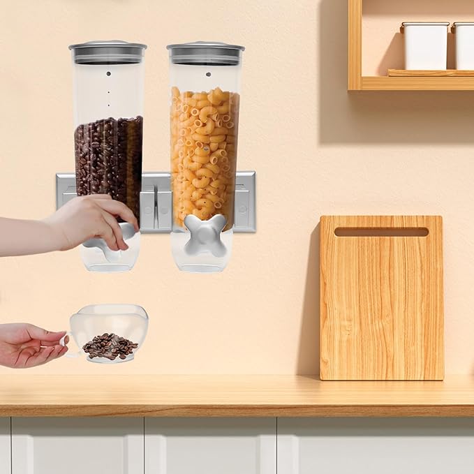 Wall Mounted Food Dispensers, Dry Grain Dispensers with Cup, Cereal Grain Storage Dispenser for Candy Oatmeal Coffee Bean Nuts Food Container