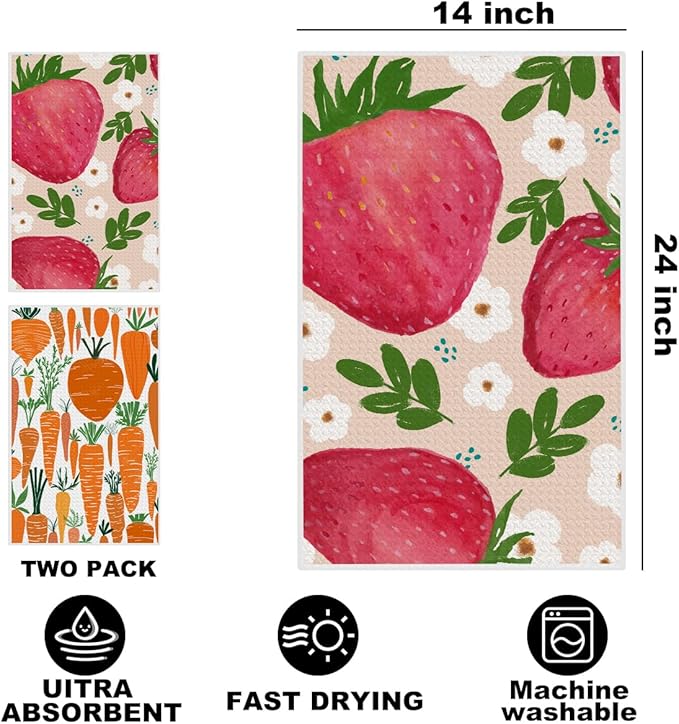 2Pcs Radish Kitchen Towels, Farmhouse Absorbent Tea Towel Decorative Reusable Dish Hand Towels Radish Lover Gifts for Cleaning Drying Women Mom Housewarming Gifts 14 x 24 Inch Kitchen Home Decor