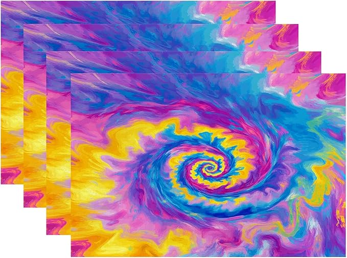Batmerry Swirl Cosmic Blend Placemats, Kaleidoscopic Dreamy Washable Linen Table Mats for Kitchen Table Double Insulation Decor Dining Set Indoor Outdoor 12X18 in Set of 4