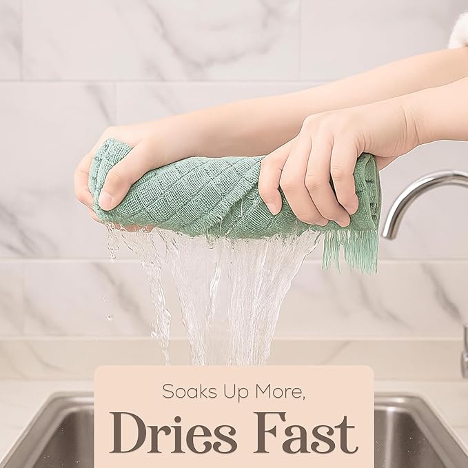 MosJos Kitchen Towels, Set of 4 Hand Towels, Blue Diamond Pattern Drying Towels 18 x 28 Super Absorbent Cotton Hand Cloths with Fringed Edges, Everyday Essentials Kitchen Linens
