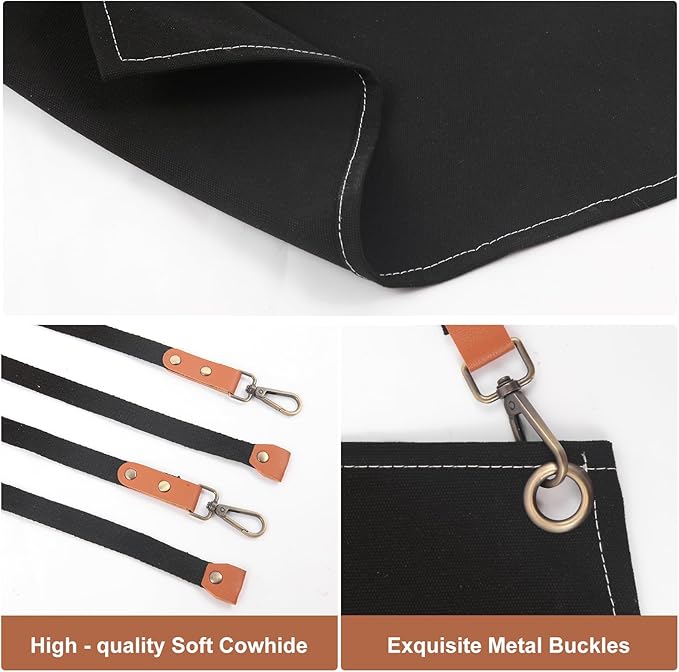 Men's Canvas Tool Apron, Heavy Duty Multi-Pocket Work Apron for Woodworking Gardening Bartender Adjustable Straps