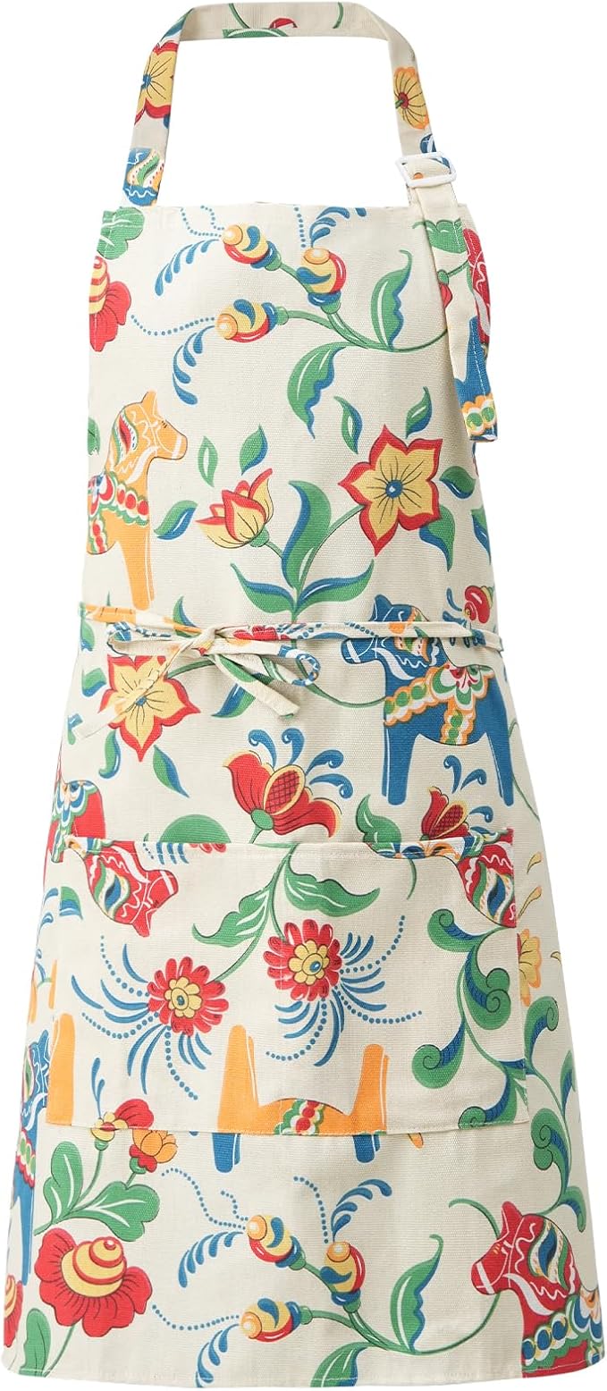 DILLMAN Aprons for Women with Pockets Cotton Linen Cooking Kitchen Baking Soft Durable Floral Gardening Apron