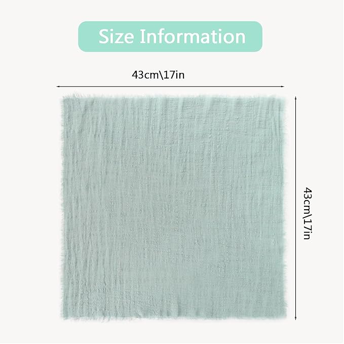 Cotton Blend Fringe Cloth Napkins - Crinkle Gauze Dinner Napkins, Reusable & Washable Table Napkins, 17" x 17" (43 x 43 cm), Multiple Colors, 12/24/48/100 Pack (12, Sage Green)
