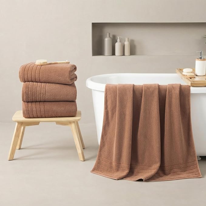 REDKISS 2 Pack 100% Cotton Thick Extra Large Bath Towels 35 X 70 Inches, Quick Dry, Ultra Soft & Highly Absorbent Brown Bathroom Towel Sets for Bathroom, Gym, Spa, Pool & Hotel