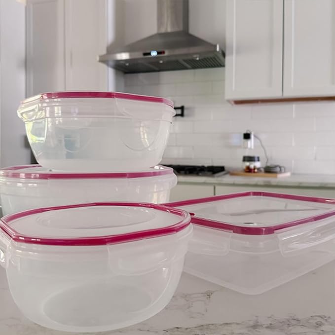 Sterilite Ultra-Seal 16 Cup Rectangle, Airtight Food Storage Container, Latching Lid, Microwave and Dishwasher Safe, Clear With Blue Gasket, 16-Pack