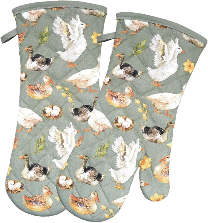 Oven Mitts Cotton Fashion Cute Teal Design 1pair Heat Resistant Oven Gloves Safe Cooking Baking Grilling Barbecue Machine Washable Pot Holders (Teal)