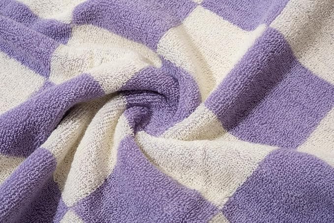 Madi-Cadi 100% Cotton Checkerboard Towels Set of 2, Farmhouse Kitchen & Guest Bathroom Towels, 13 x 29 Inches, Highly Absorbent Lint-Free Dish & Hand Towels with Double-Stitched Hems(Lavender)