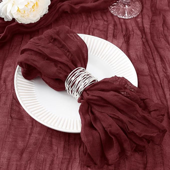 DeZerlor 20 Pack Burgundy Red Cheesecloth Napkins Spring Cloth Napkins Set of 20 Burgundy Dinner Napkins Bulk 21x21 Inches for Wedding Bridal Shower Baby Shower Parties