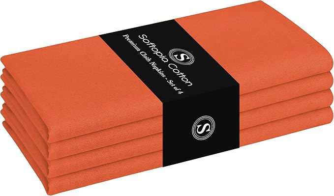 Napkin 100% Cotton Cloth Napkin Decorative Washable Napkins Set of 4 for Home, Kitchen, Dining, Cocktail Parties & Camping - Orange (17"x17")