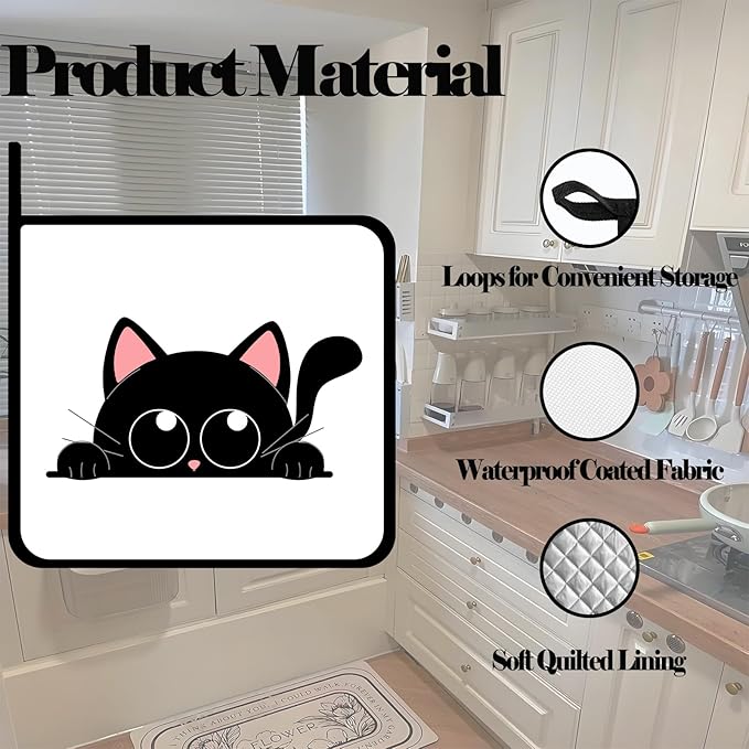 Cute Black Cat Pot Holders Set of 2,Kitchen Heat Resistant Potholder for BBQ Cooking Baking,Food Hot Pad for Women Men