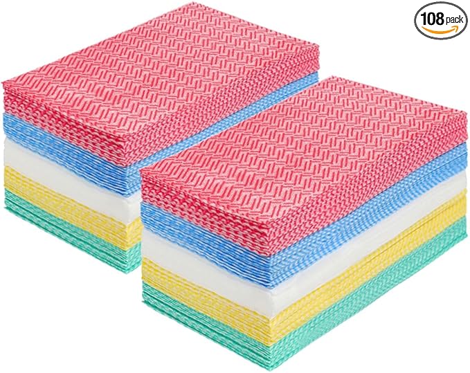 JEBBLAS Cleaning Towels Dish Towels and Dish Cloths Reusable Towels,Handy Cleaning Wipes, Great Dish Towel, Disposable, Absorbent, Dry Quickly 108 Sheets/Pack,5 Color