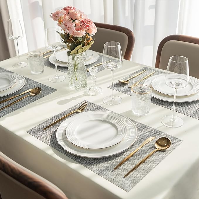 Placemats Set of 4 Vinyl/Plastic Woven Place Mats for Kitchen Table Indoor/Outdoor Washable Placemat Wipeable Dining Table Mats (Grey,4)