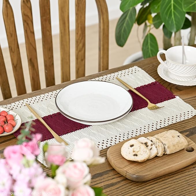 Artoid Mode Red Farmhouse Rustic Placemats Set of 6,12x18 Inch Seasonal Holiday Hollow Table Mats Party Kitchen Dining Decoration
