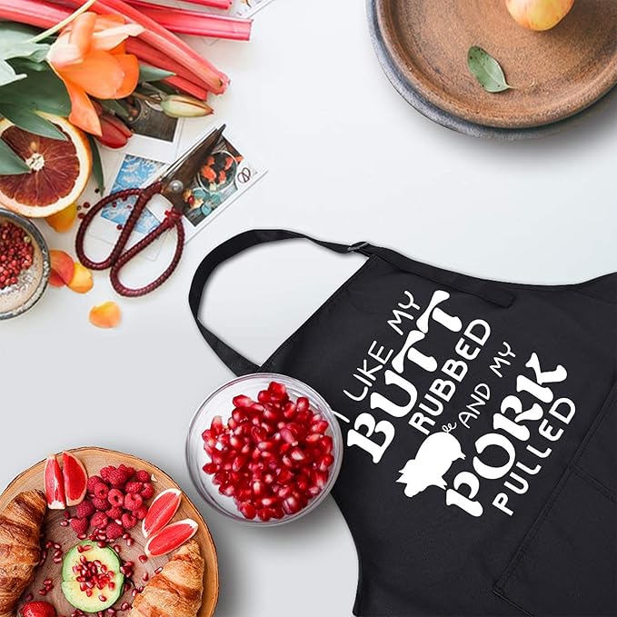 Rosoz Funny BBQ Black Chef Aprons for Men, Grill Apron Adjustable Kitchen Cooking Aprons with Pocket Waterproof Oil Proof Valentine's Day/Birthday