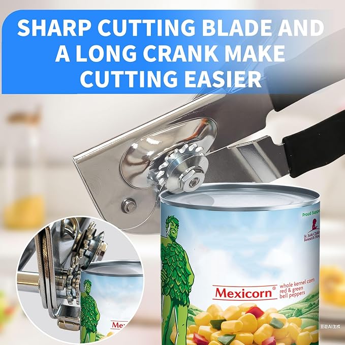 Heavy Duty Manual Can Opener with Magnet, Smooth Edge, Extra Long Non-Slip Handle, Easy Turn Large Knob for Seniors, Arthritis, Weak Hands, Kitchen & Camping