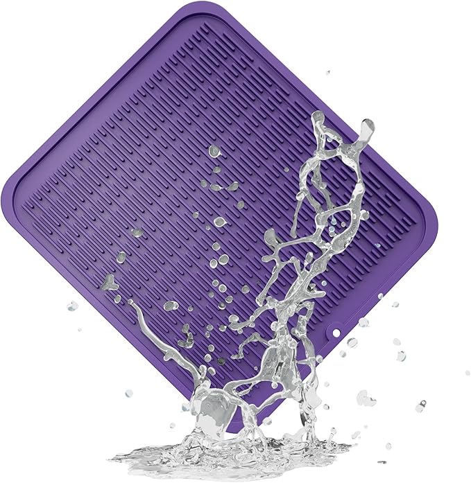 ZLR Large Silicone Dish Drying Mat (16" x 18") - XL Heavy Duty Drainboard Mat for Pots, Pans & Family Loads - Heat Resistant Trivet & Counter Protector, Easy Clean (Meadow Violet)