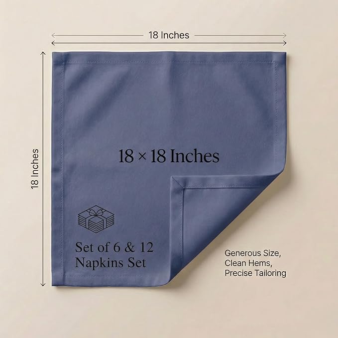 ACCENTHOME Accent Home 100% Cotton Napkins, Delicate Cloth Napkins for Dinners, Parties and Weddings，18 x 18 Inch Set of 12 - Navy
