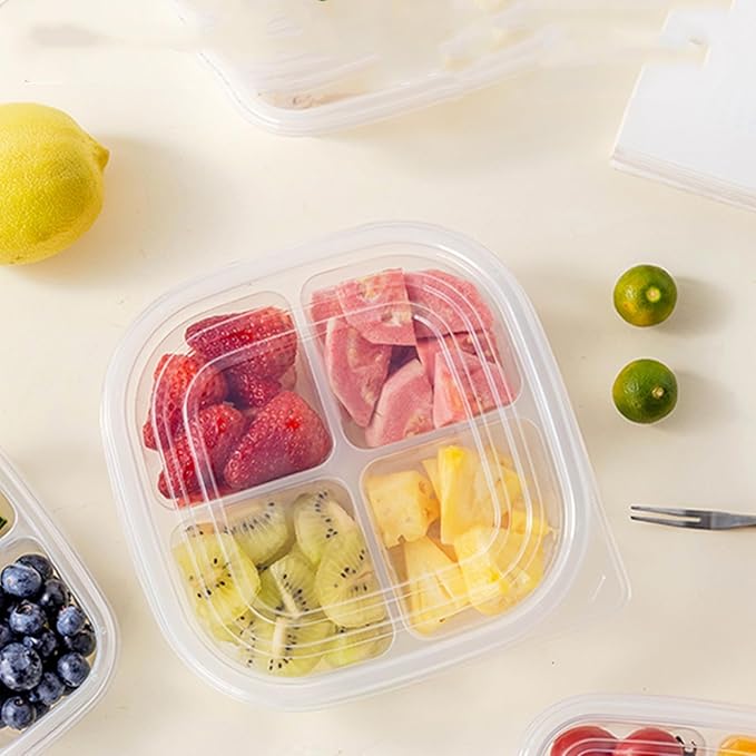 70 Pack Clear Bento Boxes 4 Compartment, Disposable Lunch Snack Containers with Lid, Food Storage Meal Prep Divided Containers with 200 pcs Fork for Camping, Lunch, Work, Travel