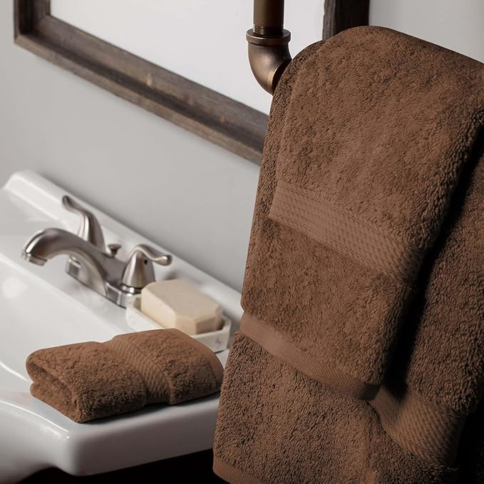 Superior Egyptian Cotton Pile 3 Piece Towel Set, Includes 1 Bath, 1 Hand, 1 Face Towel/ Washcloth, Ultra Soft Luxury Towels, Thick Plush Essentials, Guest Bath, Spa, Hotel Bathroom, Chocolate