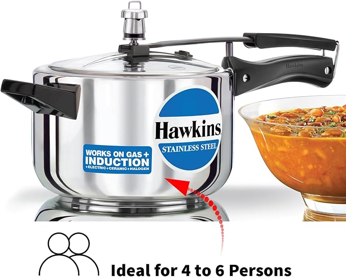 Hawkins 4 Litre Pressure Cooker, Stainless Steel Inner Lid Cooker, Induction Cooker, Silver (Hss40), 4 Liter