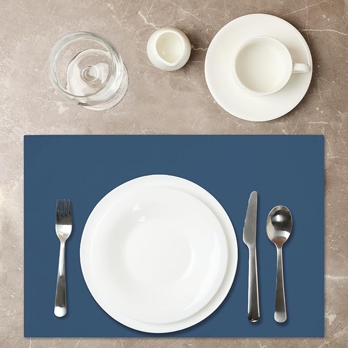Placemats Set of 4, Heat Resistant Placemats Wrinkle Free Place Mats for Dining Table, Cotton Linen Table Mats for Indoor & Outdoor, 12x18 inch (Bule)