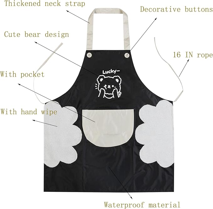 2 Pack Kitchen Apron with Hand Wipe,Water-drop Resistant with 2 Pockets Cooking Bib Aprons for Women Men Chef