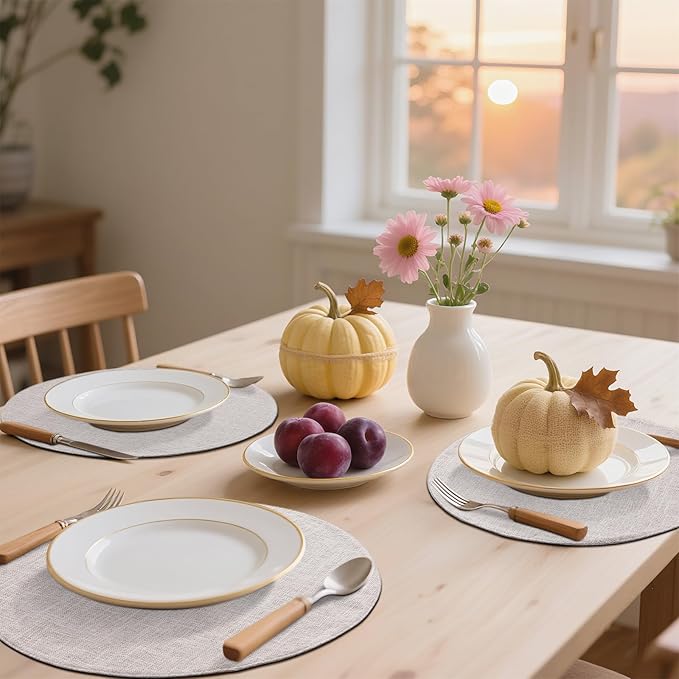 homing 15 Inch Round Cloth Placemats Set of 6, Cotton Linen Blend Washable Table Mats, Farmhouse Dining Place Mats for Indoors & Outdoors, Easy to Clean, Beige