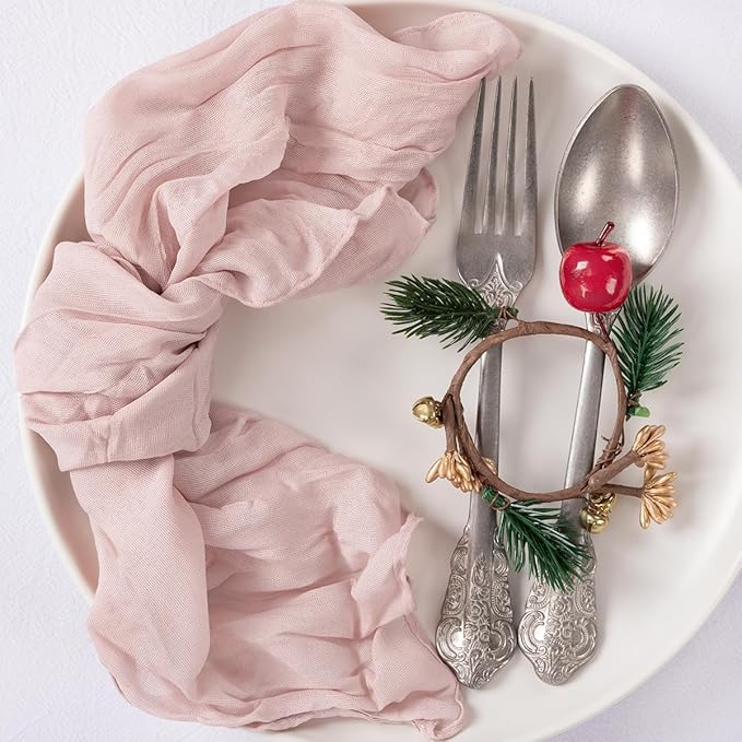 MLMC 100 Pack Cheesecloth Napkins Bulk Dinner Cloth Napkins 21"x21" Boho Reusable Napkins in Bulk for Bridal Shower Baby Shower Events Table Decor Dusty Pink