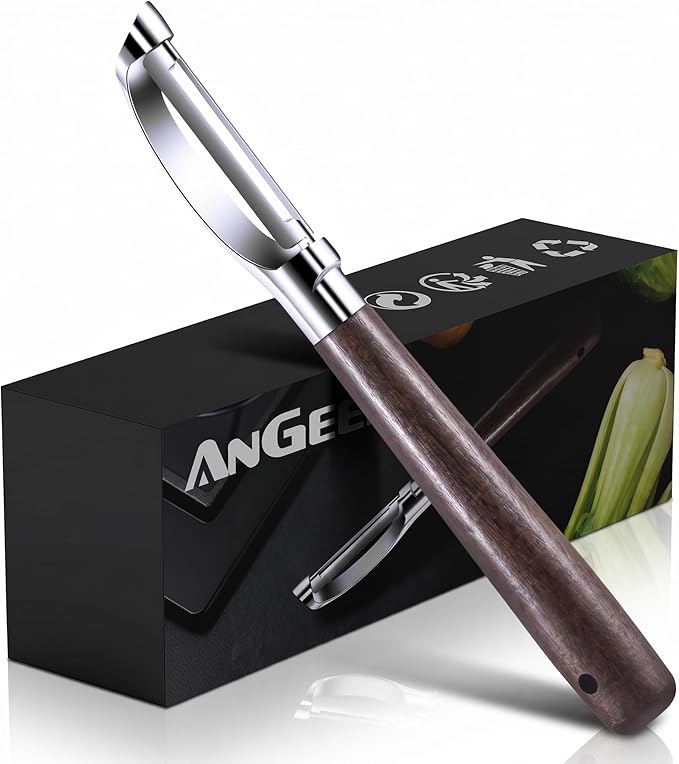 Premium Vegetable Peeler, Stainless Steel Potato Peeler with Ergonomic Wood Handle, Sharp Veggie Peeler for Potatoes, Carrots, Fruits & Cabbage, Professional Peeler for Kitchen (I Shape)