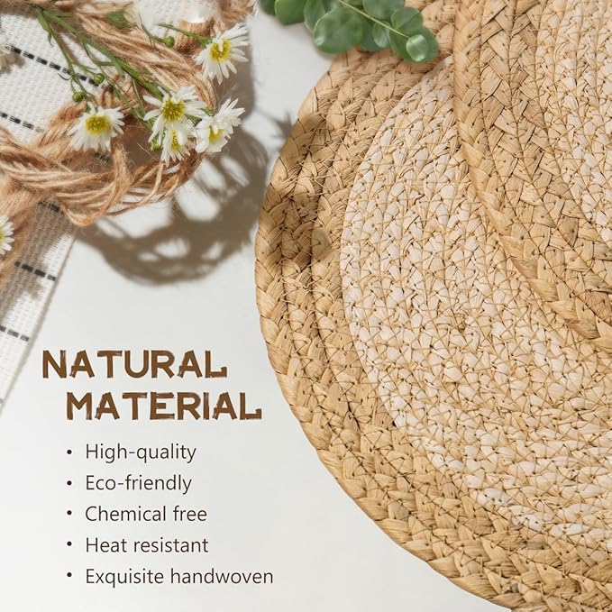 13 in Round Woven Placemats Plate Chargers Set of 6, Chargers for Dining Table Decor Boho Farmhouse Rustic Rattan Wicker Table Mats Jute Braided Place Mats Chargers for Dinner Plates