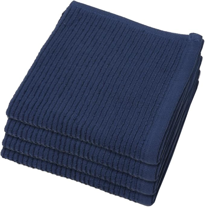 Now Designs Ripple Kitchen Dishcloth, Set of 4, Indigo Blue