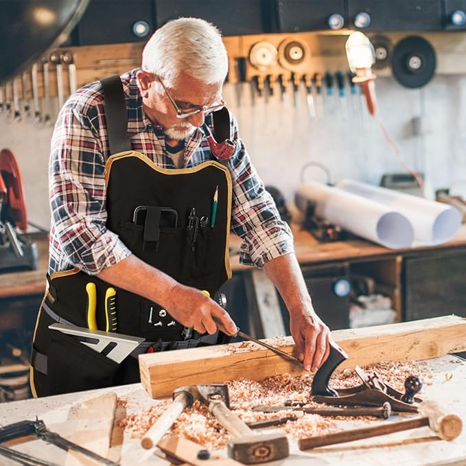 Work Tool Apron for Men and Women, Torso Length with 21 Tool Pockets, Durable Canvas Apron, DIY Enthusiasts, Gifts for Men Dad Father(Black)