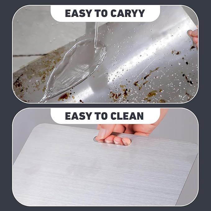 304 Stainless Steel Cutting Board, non toxic cutting boards for kitchen, Dishwasher Safe and Hygienic Heavy Duty Chopping Board for Meat Vegetable Fruit(15"x 11",13"x 9",10"x 6")