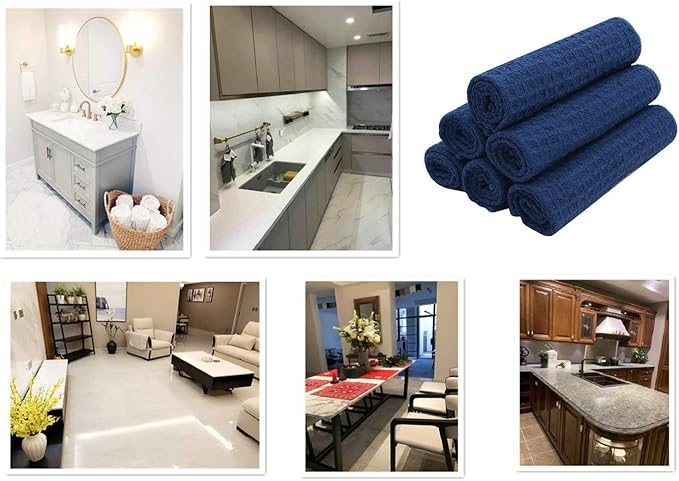 Microfiber Kitchen Cleaning Cloth Thick Dish Rags Waffle Weave Washcloths Dish Cloths Ultra Absorbent Odor Free 12inch X 12inch 6 Pack Navy Blue