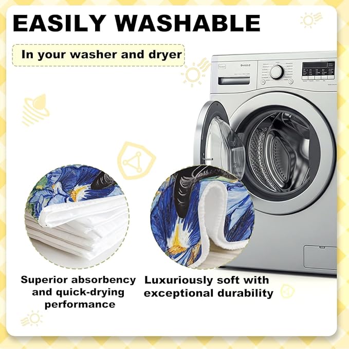 3Pcs Cat Kitchen Towels, Starry Night Dish Cloth Tea Towel, Sunflower Dish Towels for Kitchen Drying, Microfiber Waffle Hand Towel for Home Bathroom Decor, Cat Lover Gifts for Women Mom, 24x14 Inch