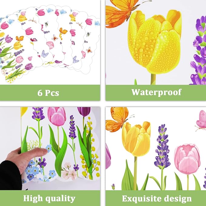 Spring Tulip Placemats Set of 6 Easter Plastic Place Mats Lavender Table Mats Lavender Tulip Holiday Kitchen Placemats for Indoor Outdoor Spring Summer Party Dining Table Decoration