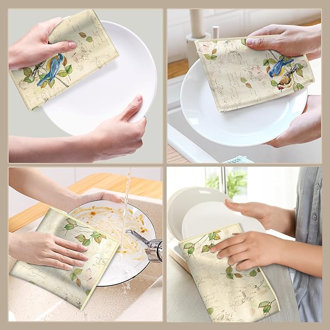 Bird Branch Microfiber Kitchen Towels, Soft Absorbent Hand Towel 15.7 × 23.6 inch, Thick Dish Cloth for Party Anniversary Holiday Decoration, Housewarming Gifts for Mom