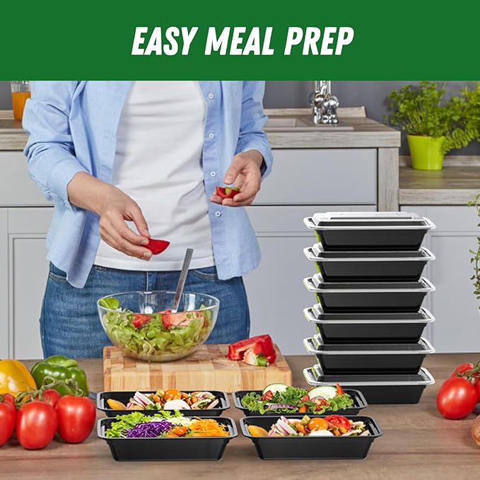 Dealusy 50 Pack (100-Piece) 32 oz Meal Prep Containers Reusable with Lids, Sturdy Leakproof & Food Safe, Microwave, Freezer, Dishwasher Safe Prep Containers, To Go Take Out Plastic Food Storage