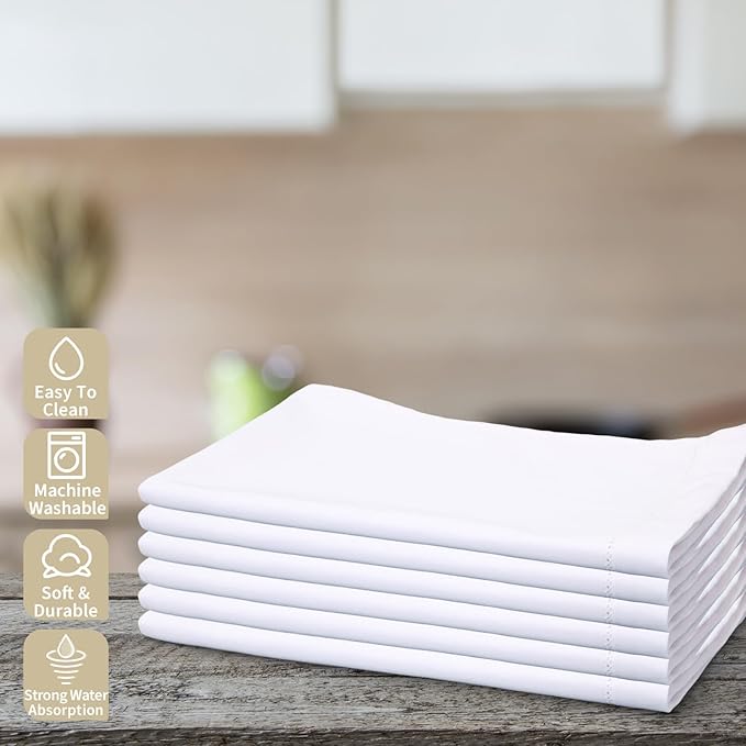 Mixweer 6 Pcs 14" x 22" White Linen Hemstitched Hand Towel Linen Tea Towels for Embroidery Dish Towels for Bathroom Kitchen Home