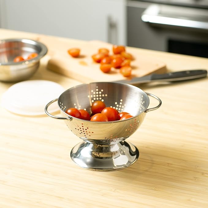 RSVP International Endurance Kitchen Collection Colander Strainer, Mini, Pierced Stainless Steel