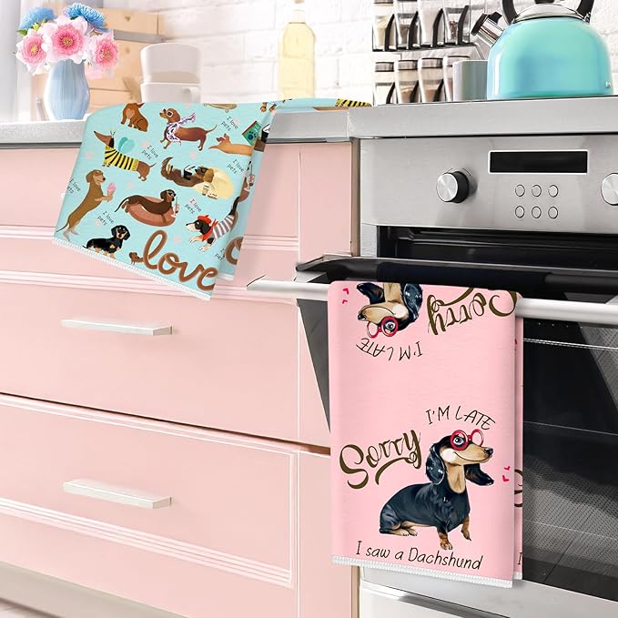 Funny Dachshund Dogs Microfiber Kitchen Towels, Soft Absorbent Hand Towel 15.7 × 23.6 Inch, Thick Dish Cloth for Party Anniversary Holiday Decoration, Housewarming Gifts for Mom