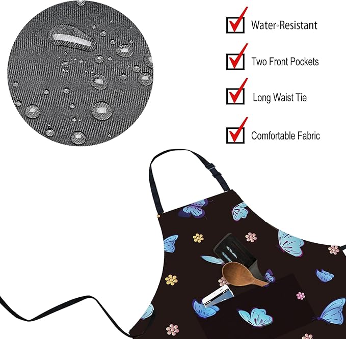 ZiQilin Adjustable Waterproof Kitchen Apron for Women with 2 Pockets Cooking Chef Apron Gardening Funny BBQ Aprons for Men