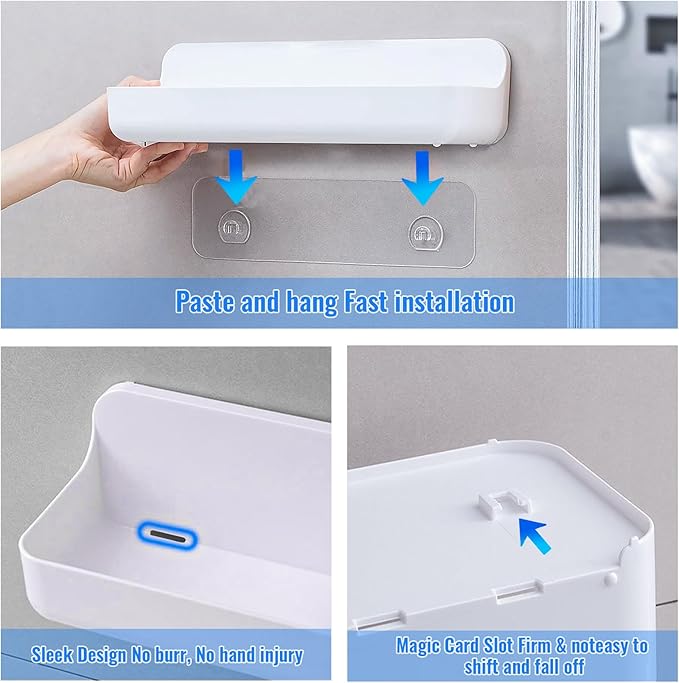 Diesisa 2pc Acrylic Wall Mounted Shower Caddy, Adhesive Shelf, Bathroom Shelves for Wall, No Drilling Hang Walls,Stick on Shelf, with Self Adhesive Tape, for Bathroom, Kitchen, Living Room