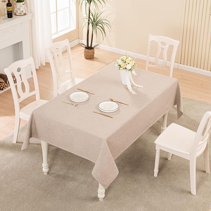 BALCONY & FALCON Small Square Tablecloth Washable Wrinkle Resistant and Water Proof Table Cloth Linen Fabric Tablecloths for Bedside End Table Bedroom Nightstand (Beige, 23.6x23.6)