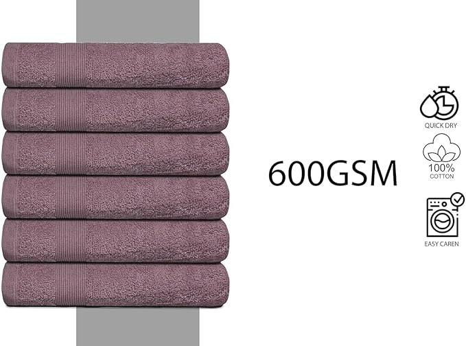 Premium Hand Towels Pack of 6 (16" x 30”) 100% Combed Ring Spun Cotton | Highly Absorbent Hand Towels Set | Ultra Soft for Home, Gym & Spa (Purple Ash)