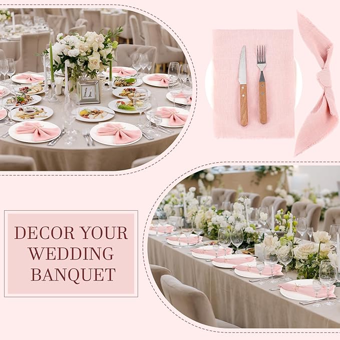Preboun 24 Pcs Fringe Napkins Bulk Cloth Cotton Soft 17 x 17 Inch Rustic Reusable Washable Festive Square Table Napkins with Fringe for Parties Wedding Restaurant Table Accessory (Dusty Rose)