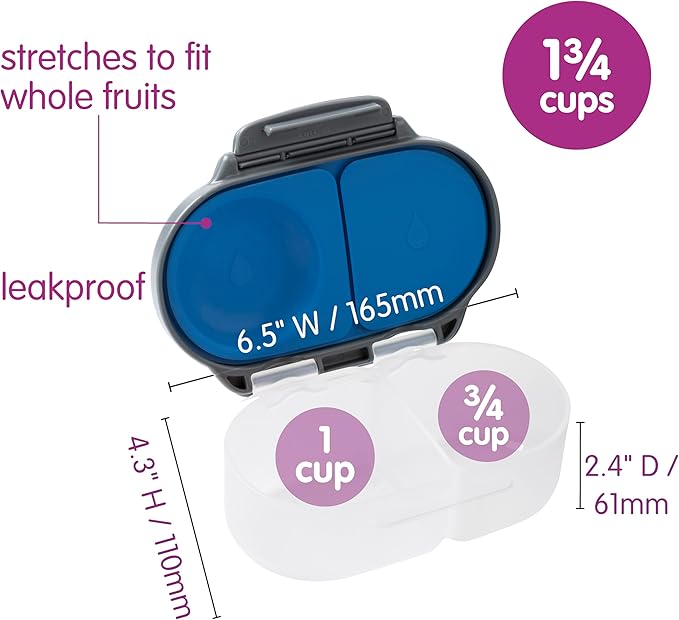 b.box Snack Box - Leakproof Mini Bento Box for Kids & Toddlers, 2 Compartment Snack Containers for Kids, Lunch Containers, Dishwasher Safe, BPA Free, PFAS Free, Ages 4m+, 1 3/4 Cup - Blue Slate