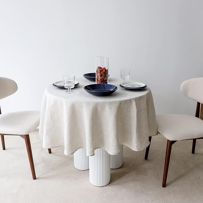 Simple&Opulence Textured Tablecloth 100% Linen Table Cloth, Kitchen Dinning Tabletop Decoration, for Outdoor and Indoor Use (Round Linen, 60")